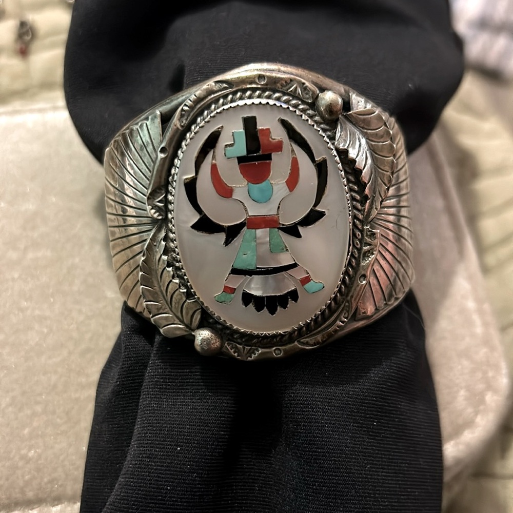 Vintage Zuni Native American Kachina Cuff Bracelet